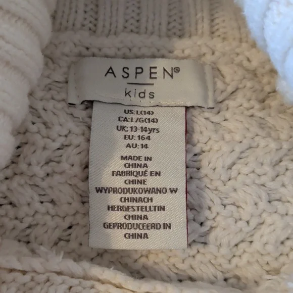 Aspen Kids Turtleneck Poncho Cream Faux Fur Size L 10 Cape Knit - Picture 4 of 11